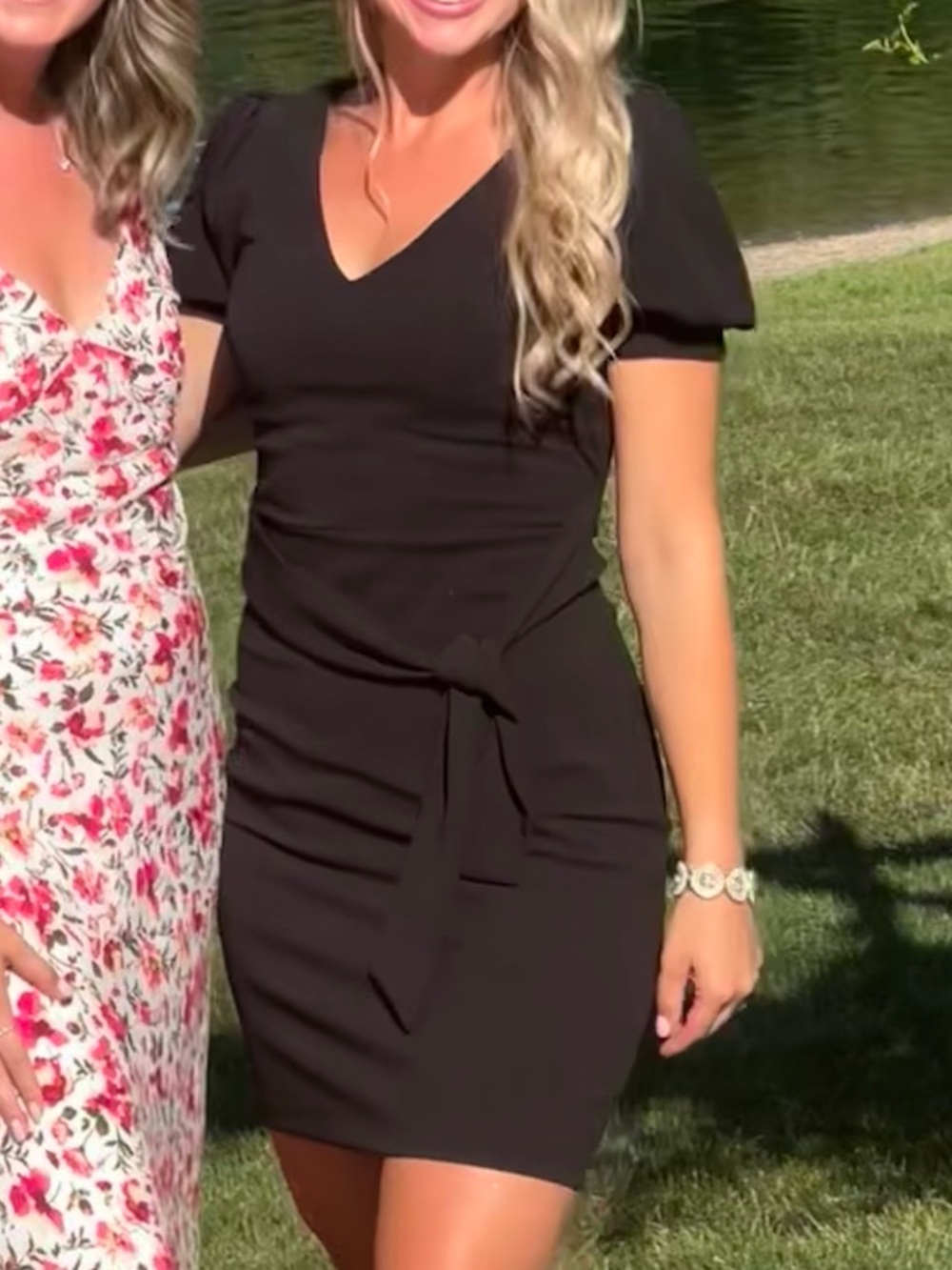 Express Black Short-Sleeve Tie-Waist Cap Sleeve Mini Dress